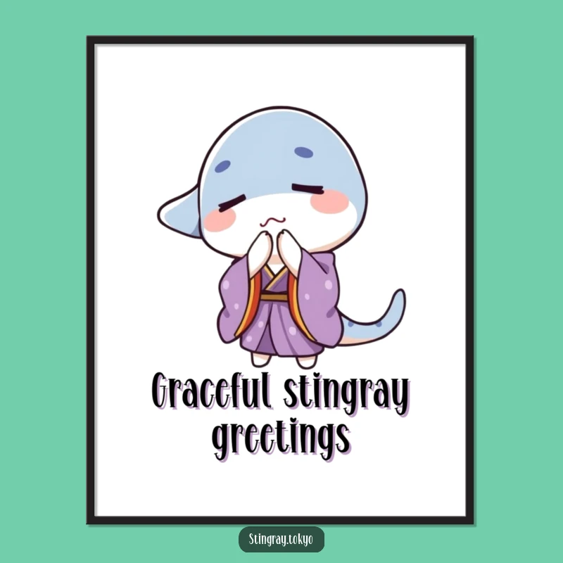 Funny Bowing Stingray Digital Print: Purple Kimono Serenity, Instant Zen Art Gift