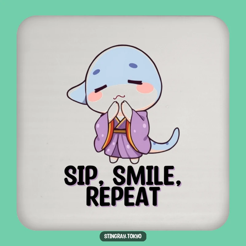 Funny Bowing Stingray Coaster Set: Purple Kimono Charm, Serene Table Gift