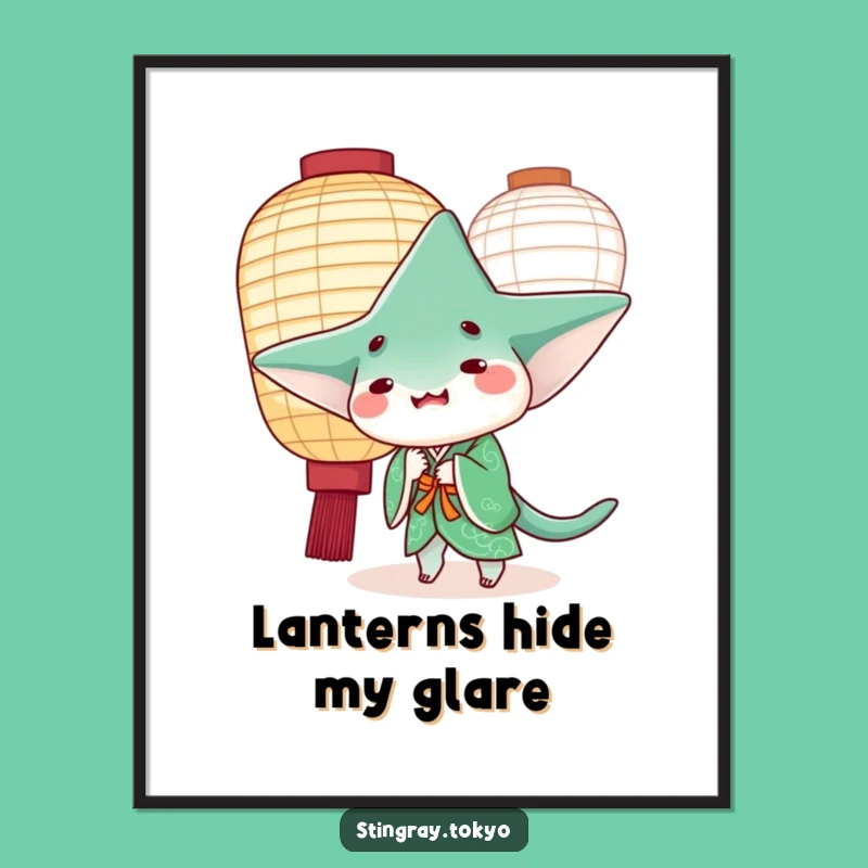 Funny Stingray Kimono Poster: Playful Lantern Peek, Whimsical Wall Art Gift
