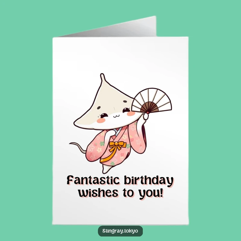 Free Printable Birthday Card: Artistic Stingray Fan Spin for a Chic Celebration