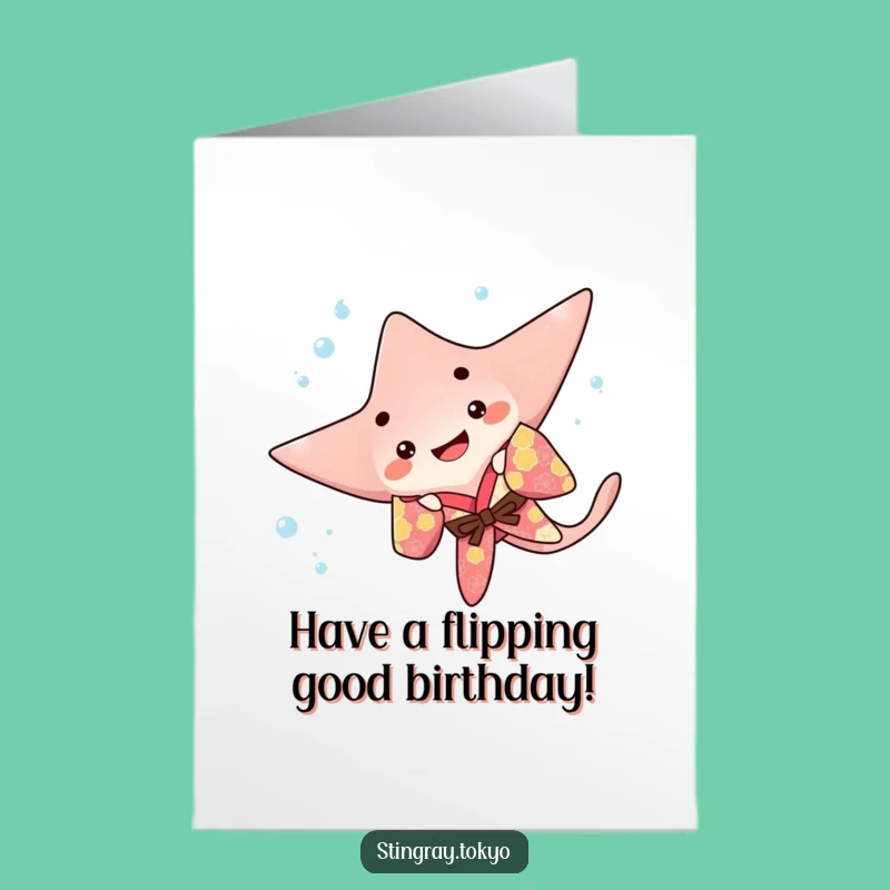 Free Printable Funny Stingray Birthday Flip Card, Colorful Kimono Downloadable Fun