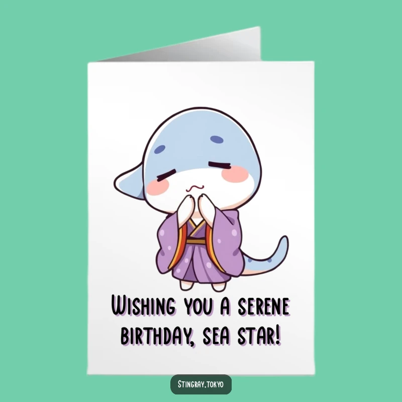 Free Printable Birthday Card: Bowing Stingray Kimono - Elegant Funny Downloadable Gift