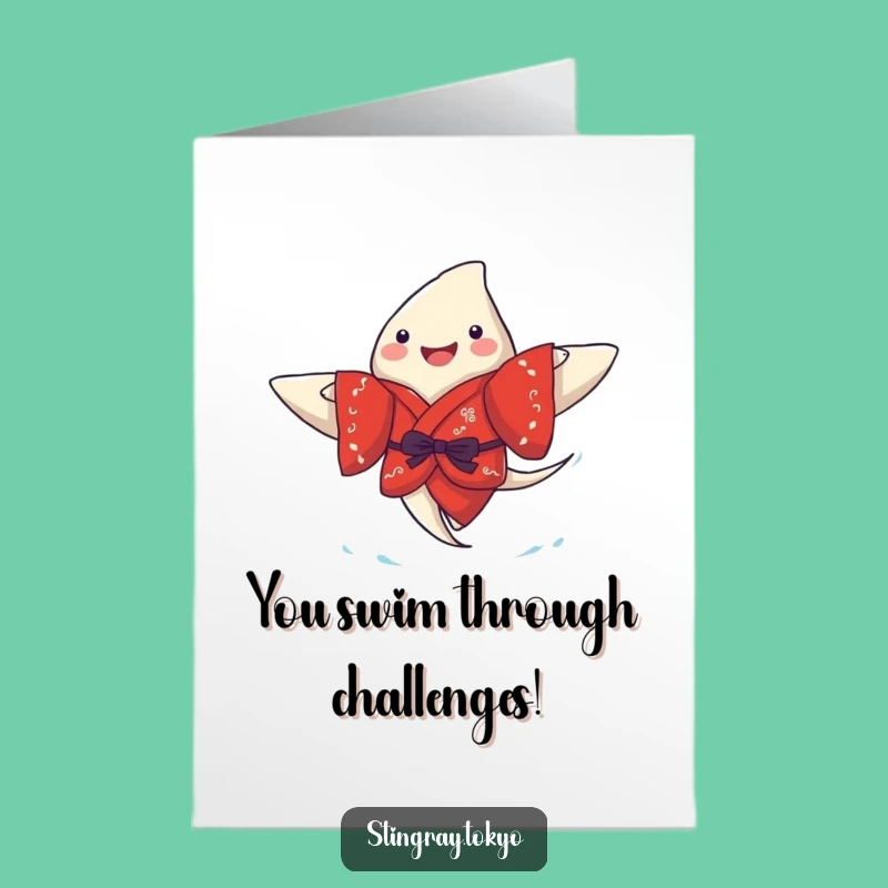 Free Printable Funny Stingray Congratulations Card, Kimono Swimmer Downloadable Success